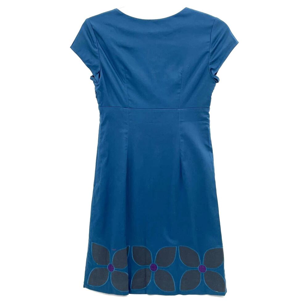 BODEN Womens Sheath Dress Size 2P Teal Floral Retro Button Detail Fitted Lined - Picture 3 of 10